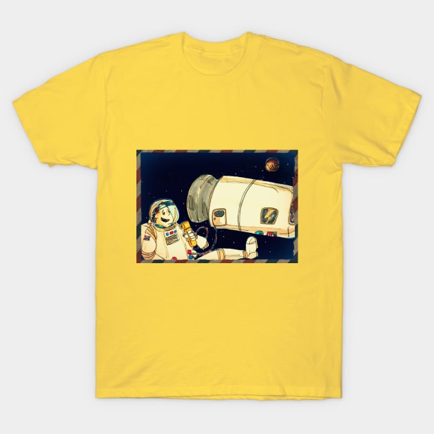 Cold Coffee Sheep postcard from space T-Shirt by kaldkaffisauen